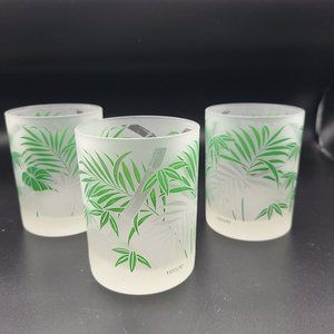 Tastesetter set (3) Bamboo Green Leaves Frosted Lowball Tumbler glasses vintage